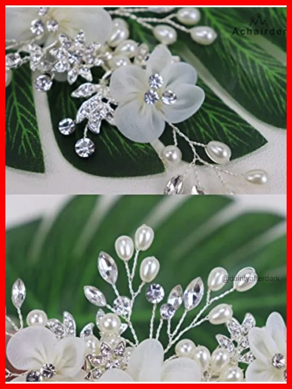 Handcrafted Wedding Hair Comb with Mesh Flowers and Rhinestones